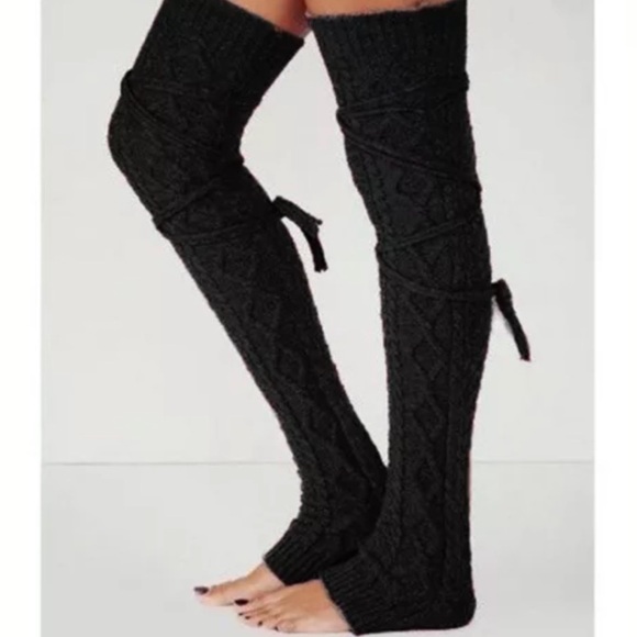 Red burgundy knee high socks leg warmers sexy tie wrap sexy dancer warm winter - Picture 2 of 6